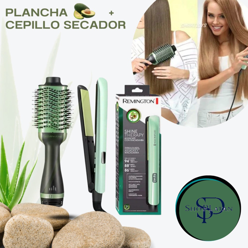 Combo Plancha + Cepillo Secador Aguacate
